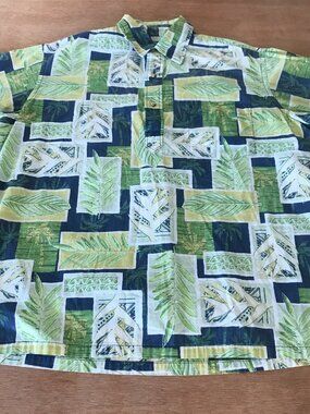Ono Hawaiian Shirt Men L Green Floral 1/4 Button Up Pocket Pullover Short Sleeve